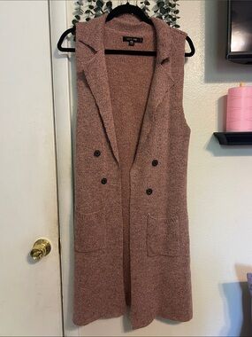 Love Tree Sleeveless Long Cardigan Vest in Dusty Rose Mauve
